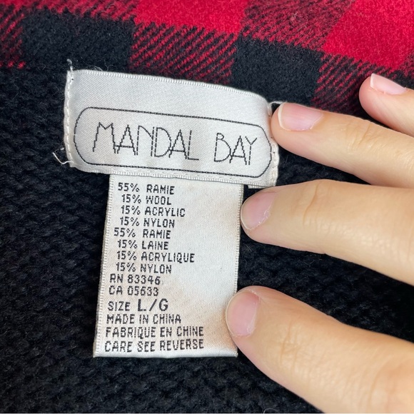 Mandal Bay Red Black Check Gingham Print Knit Collared Button Wool Sweater - Picture 2 of 5